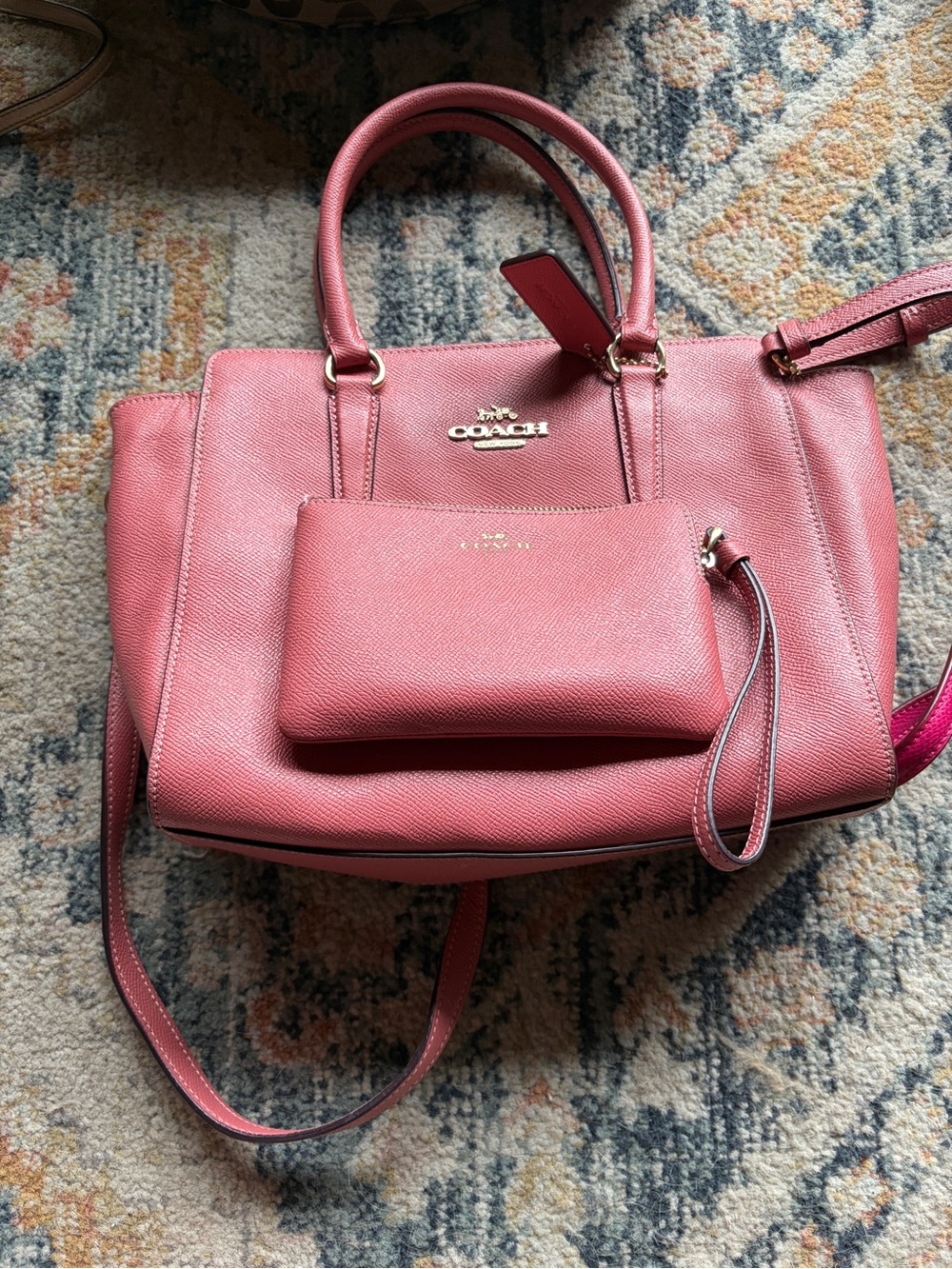 Coach Rose Pink Leather Tote with Wristlet